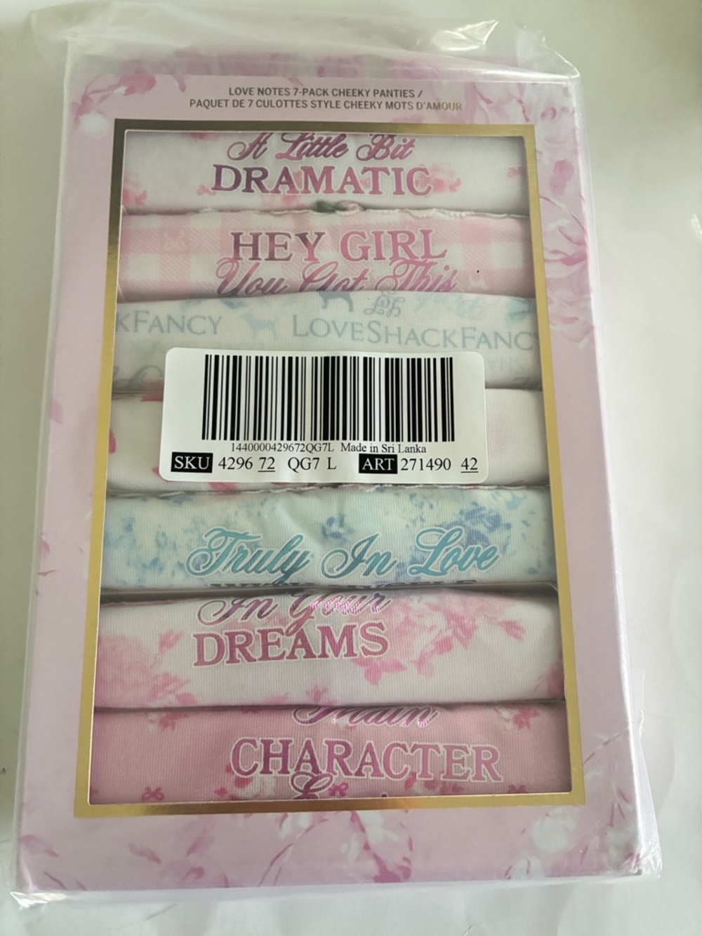 LoveShackFancy and PINK  Cheeky Panties 7-Pack - Pink Floral & Pastel Mix size L